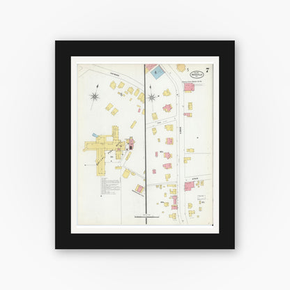 Old map wall art mockup — black gallery frame with white mat — Sanborn Fire Insurance Map from Asheville, Buncombe County, North Carolina (1901), Sheet #0007