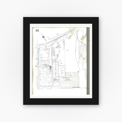 Old map wall art mockup — black gallery frame with white mat — Sanborn Fire Insurance Map from Honolulu, Oahu County, Hawaii (1955), Sheet #0159