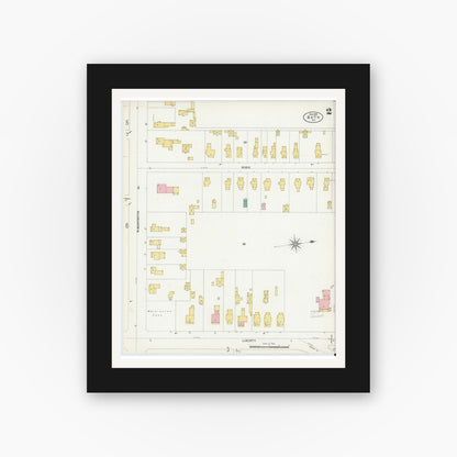 Old map wall art mockup — black gallery frame with white mat — Sanborn Fire Insurance Map from Bath, Steuben County, New York (1904), Sheet #0002