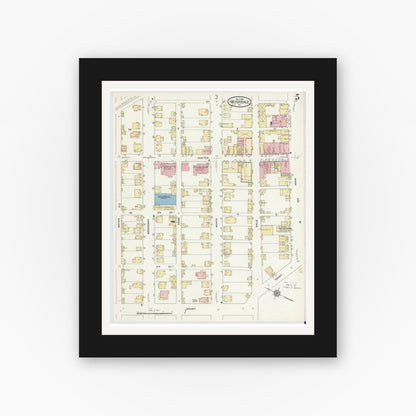 Old map wall art mockup — black gallery frame with white mat — Sanborn Fire Insurance Map from Meyersdale, Somerset County, Pennsylvania (1910), Sheet #0005