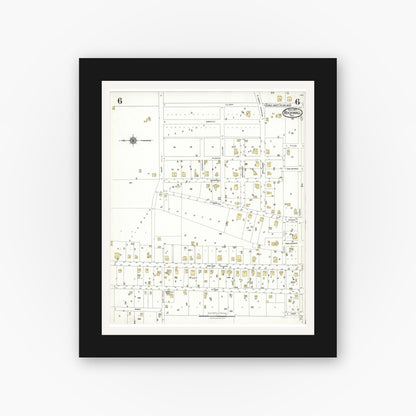 Old map wall art mockup — black gallery frame with white mat — Sanborn Fire Insurance Map from Rockwall, Rockwall County, Texas (1923), Sheet #0006