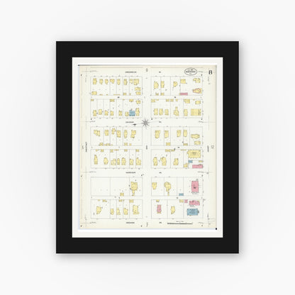 Old map wall art mockup — black gallery frame with white mat — Sanborn Fire Insurance Map from Kankakee, Kankakee County, Illinois (1907), Sheet #0008