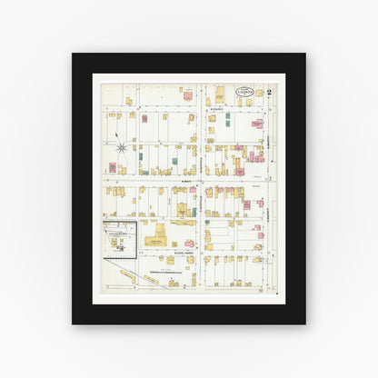 Old map wall art mockup — black gallery frame with white mat — Sanborn Fire Insurance Map from Ligonier, Westmoreland County, Pennsylvania (1900), Sheet #0002