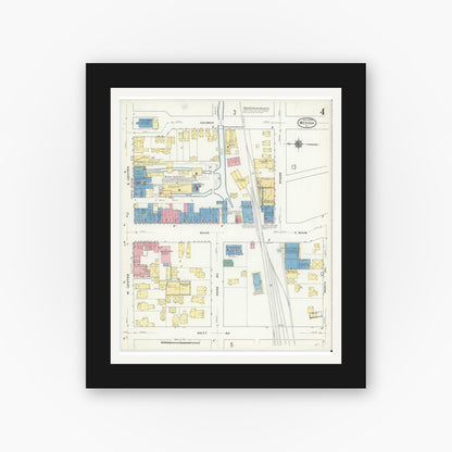 Old map wall art mockup — black gallery frame with white mat — Sanborn Fire Insurance Map from Medina, Orleans County, New York (1909), Sheet #0004