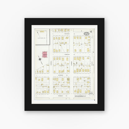 Old map wall art mockup — black gallery frame with white mat — Sanborn Fire Insurance Map from Electra, Wichita County, Texas (1919), Sheet #0004