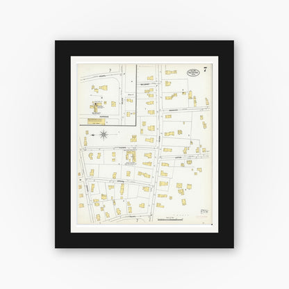 Old map wall art mockup — black gallery frame with white mat — Sanborn Fire Insurance Map from Reading, Middlesex County, Massachusetts (1903), Sheet #0007