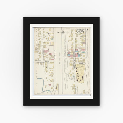Old map wall art mockup — black gallery frame with white mat — Sanborn Fire Insurance Map from Pomeroy, Meigs County, Ohio (1888), Sheet #0003