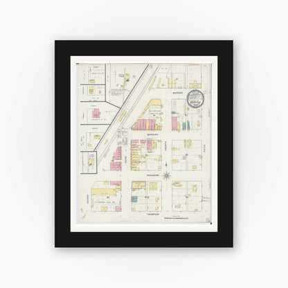 Old map wall art mockup — black gallery frame with white mat — Sanborn Fire Insurance Map from Hopkins, Nodaway County, Missouri (1894), Sheet #0001