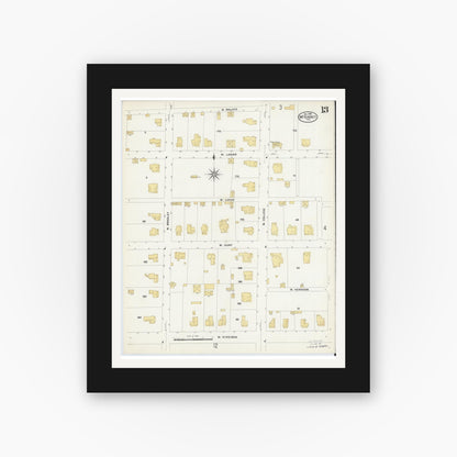 Old map wall art mockup — black gallery frame with white mat — Sanborn Fire Insurance Map from McKinney, Collin County, Texas (1908), Sheet #0013
