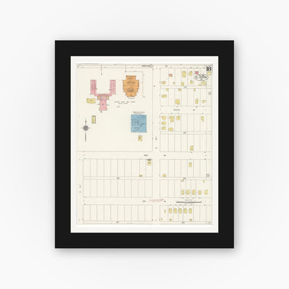 Old map wall art mockup — black gallery frame with white mat — Sanborn Fire Insurance Map from El Centro, Imperial County, California (1922), Sheet #0018