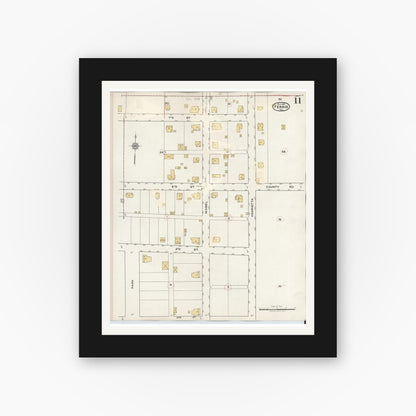 Old map wall art mockup — black gallery frame with white mat — Sanborn Fire Insurance Map from Ferris, Ellis County, Texas (1941), Sheet #0011