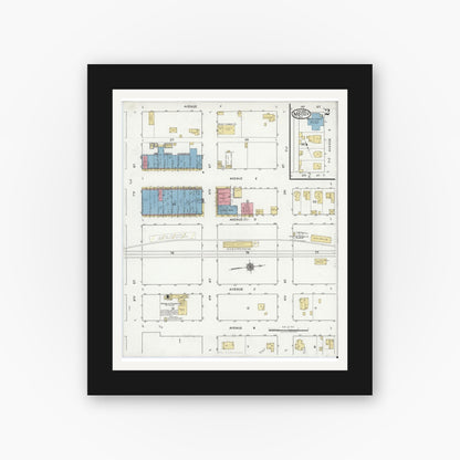 Old map wall art mockup — black gallery frame with white mat — Sanborn Fire Insurance Map from Moody, McLennan County, Texas (1920), Sheet #0002