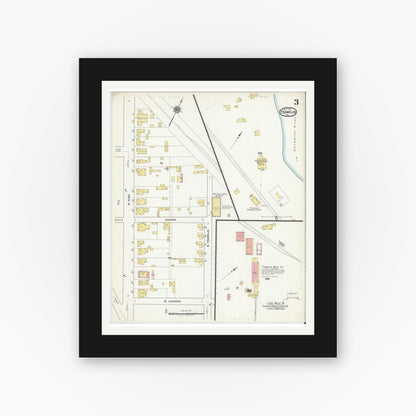 Old map wall art mockup — black gallery frame with white mat — Sanborn Fire Insurance Map from Franklin, Independent Cities, Virginia (1917), Sheet #0003