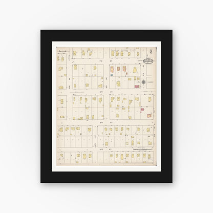 Old map wall art mockup — black gallery frame with white mat — Sanborn Fire Insurance Map from Rochelle, Ogle County, Illinois (1922), Sheet #0002