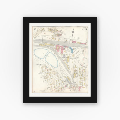 Old map wall art mockup — black gallery frame with white mat — Sanborn Fire Insurance Map from Palestine, Anderson County, Texas (1949), Sheet #0015