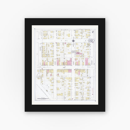 Old map wall art mockup — black gallery frame with white mat — Sanborn Fire Insurance Map from Biwabik, Saint Louis County, Minnesota (1921), Sheet #0002