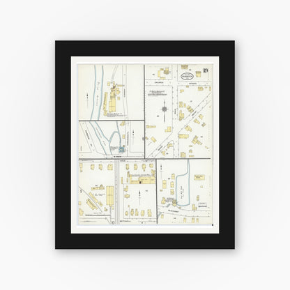 Old map wall art mockup — black gallery frame with white mat — Sanborn Fire Insurance Map from Norwich, Chenango County, New York (1910), Sheet #0019