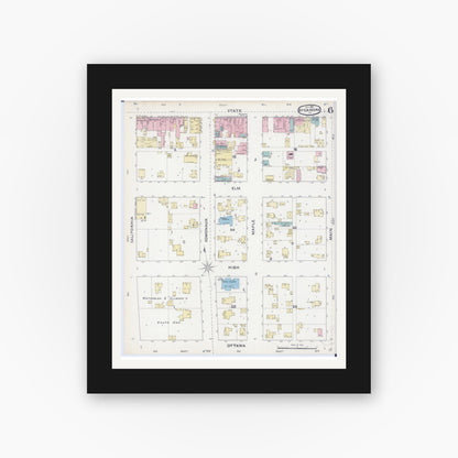 Old map wall art mockup — black gallery frame with white mat — Sanborn Fire Insurance Map from Sycamore, De Kalb County, Illinois (1891), Sheet #0006