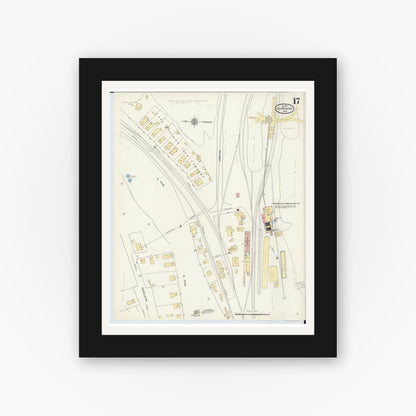 Old map wall art mockup — black gallery frame with white mat — Sanborn Fire Insurance Map from Ishpeming, Marquette County, Michigan (1911), Sheet #0017