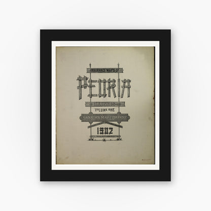 Old map wall art mockup — black gallery frame with white mat — Sanborn Fire Insurance Map from Peoria, Peoria County, Illinois (1902), Sheet #0001