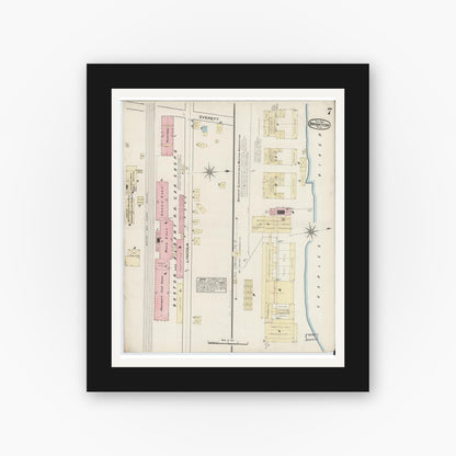 Old map wall art mockup — black gallery frame with white mat — Sanborn Fire Insurance Map from Brighton, Suffolk County, Massachusetts (1884), Sheet #0007