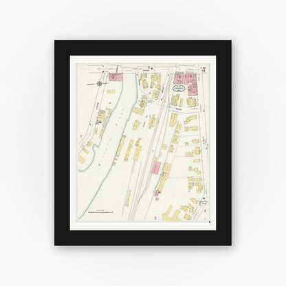 Old map wall art mockup — black gallery frame with white mat — Sanborn Fire Insurance Map from Orange, Franklin County, Massachusetts (1911), Sheet #0007