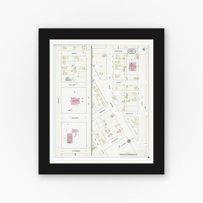 Old map wall art mockup — black gallery frame with white mat — Sanborn Fire Insurance Map from Wabasha, Wabasha County, Minnesota (1910), Sheet #0006