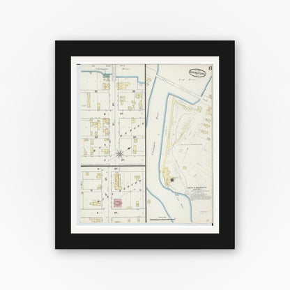 Old map wall art mockup — black gallery frame with white mat — Sanborn Fire Insurance Map from Cheboygan, Cheboygan County, Michigan (1890), Sheet #0008
