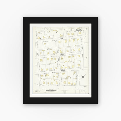 Old map wall art mockup — black gallery frame with white mat — Sanborn Fire Insurance Map from Somerville, Burleson County, Texas (1910), Sheet #0006