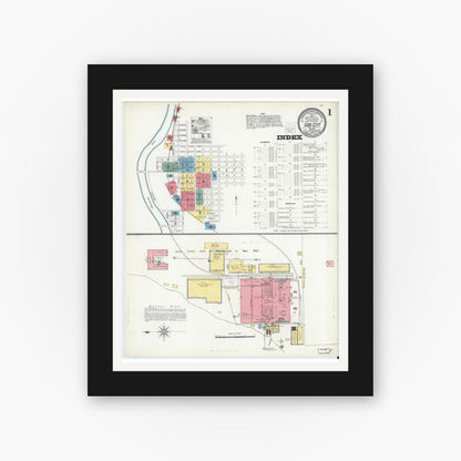 Old map wall art mockup — black gallery frame with white mat — Sanborn Fire Insurance Map from Gas City, Grant County, Indiana (1904) - Complete Map Set