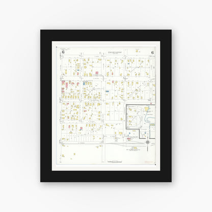 Old map wall art mockup — black gallery frame with white mat — Sanborn Fire Insurance Map from Tecumseh, Lenawee County, Michigan (1935), Sheet #0006