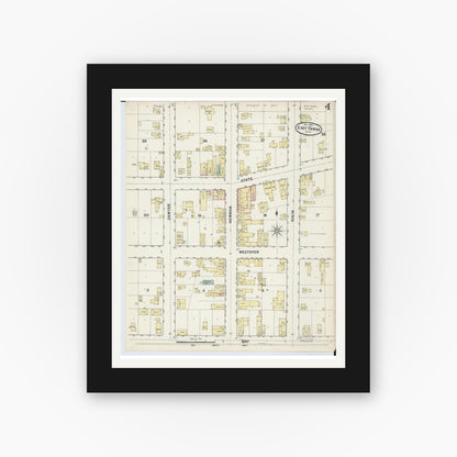 Old map wall art mockup — black gallery frame with white mat — Sanborn Fire Insurance Map from East Tawas, Iosco County, Michigan (1890), Sheet #0004