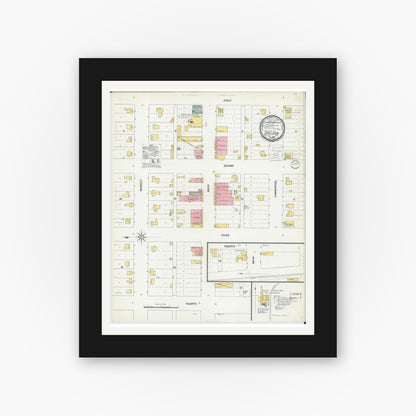 Old map wall art mockup — black gallery frame with white mat — Sanborn Fire Insurance Map from Sheldon, Vernon County, Missouri (1900), Sheet #0001