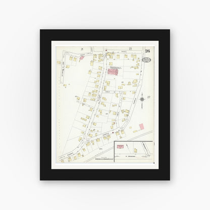 Old map wall art mockup — black gallery frame with white mat — Sanborn Fire Insurance Map from Gardner, Worcester County, Massachusetts (1914), Sheet #0026