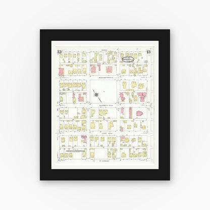 Old map wall art mockup — black gallery frame with white mat — Sanborn Fire Insurance Map from Brownsville, Cameron County, Texas (1926), Sheet #0013