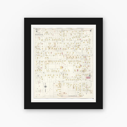 Old map wall art mockup — black gallery frame with white mat — Sanborn Fire Insurance Map from Waupaca, Waupaca County, Wisconsin (1941), Sheet #0004