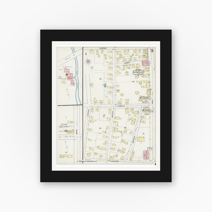 Old map wall art mockup — black gallery frame with white mat — Sanborn Fire Insurance Map from Stoneham, Middlesex County, Massachusetts (1892), Sheet #0003