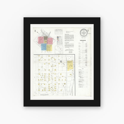 Old map wall art mockup — black gallery frame with white mat — Sanborn Fire Insurance Map from Hubbard, Hill County, Texas (1935), Sheet #0001