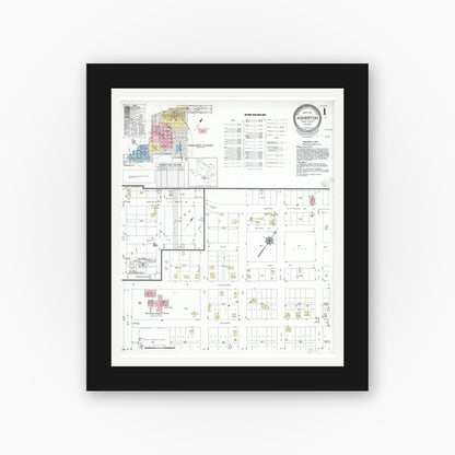 Old map wall art mockup — black gallery frame with white mat — Sanborn Fire Insurance Map from Asherton, Dimmit County, Texas (1951), Sheet #0001