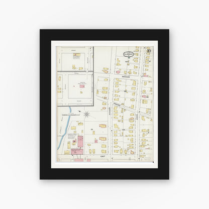 Old map wall art mockup — black gallery frame with white mat — Sanborn Fire Insurance Map from Elkhart, Elkhart County, Indiana (1892), Sheet #0010