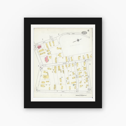 Old map wall art mockup — black gallery frame with white mat — Sanborn Fire Insurance Map from Orange, Franklin County, Massachusetts (1917), Sheet #0006