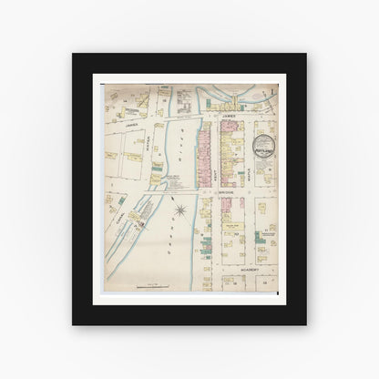 Old map wall art mockup — black gallery frame with white mat — Sanborn Fire Insurance Map from Portland, Ionia County, Michigan (1886) - Complete Map Set