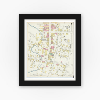 Old map wall art mockup — black gallery frame with white mat — Sanborn Fire Insurance Map from Pittston, Luzerne County, Pennsylvania (1896), Sheet #0002