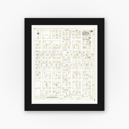 Old map wall art mockup — black gallery frame with white mat — Sanborn Fire Insurance Map from Jefferson, Greene County, Iowa (1915), Sheet #0010