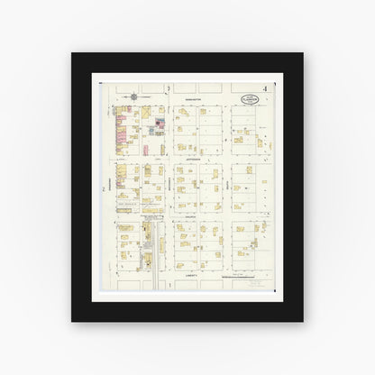 Old map wall art mockup — black gallery frame with white mat — Sanborn Fire Insurance Map from Plainview, Wabasha County, Minnesota (1910), Sheet #0004