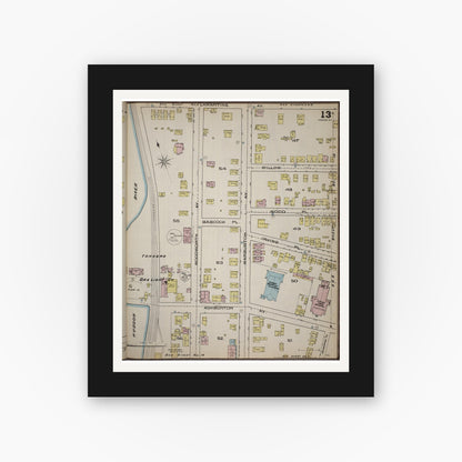 Old map wall art mockup — black gallery frame with white mat — Sanborn Fire Insurance Map from Yonkers, Westchester County, New York (1886), Sheet #0013