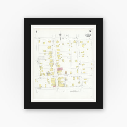 Old map wall art mockup — black gallery frame with white mat — Sanborn Fire Insurance Map from Tionesta, Forest County, Pennsylvania (1930), Sheet #0003