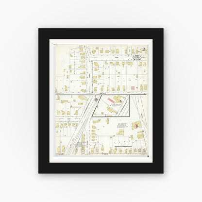 Old map wall art mockup — black gallery frame with white mat — Sanborn Fire Insurance Map from Carey, Wyandot County, Ohio (1916), Sheet #0002