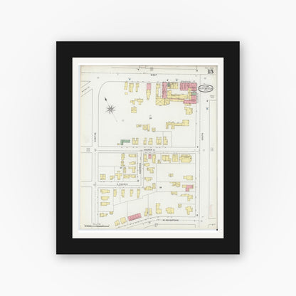 Old map wall art mockup — black gallery frame with white mat — Sanborn Fire Insurance Map from Pittsfield, Berkshire County, Massachusetts (1895), Sheet #0015