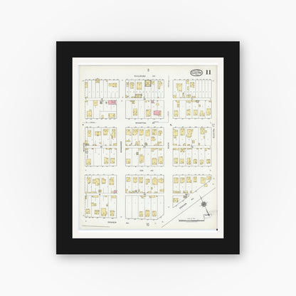 Old map wall art mockup — black gallery frame with white mat — Sanborn Fire Insurance Map from Electra, Wichita County, Texas (1919), Sheet #0011
